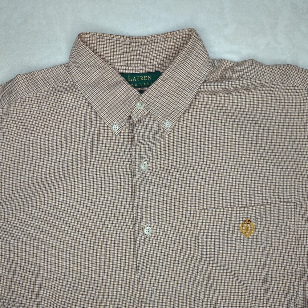 Ralph Lauren Dress Shirt Embroidered Logo Green Label Size L Red/White